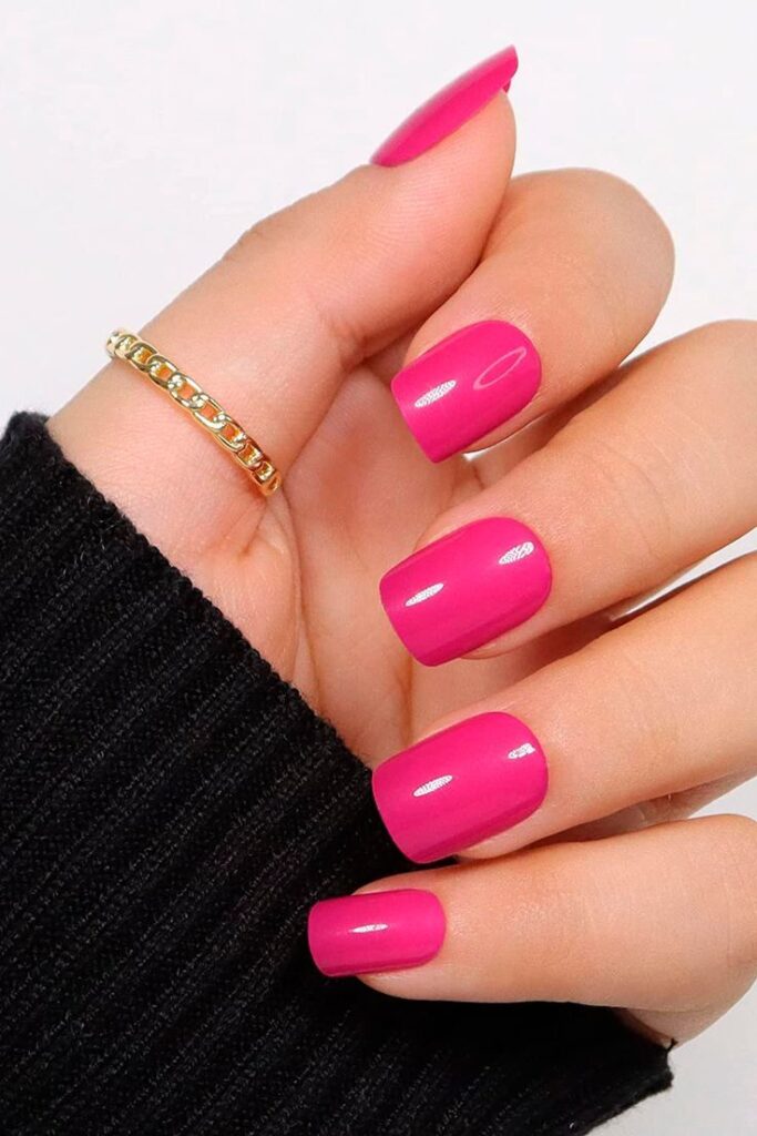 hot pink barbiecore nails